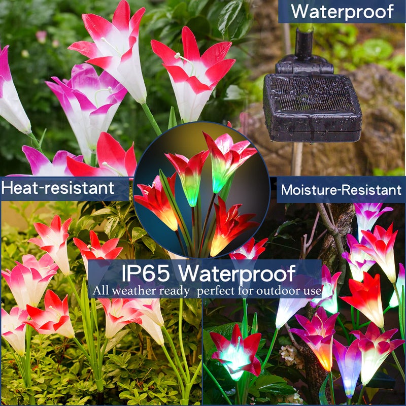 TONULAX Solar Lights Outdoor - Upgradedr Garden Light, Multi-Color Changing Lily Solar Flower Lights for Patio,Yard Decoration, Bigger Flower and Wider Panel (4 Pack,Red, 2 Purple, White) - Image 4
